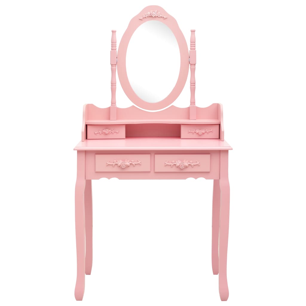 vidaXL Kaptafelset met kruk 75x69x140 cm paulowniahout roze - Aashly
