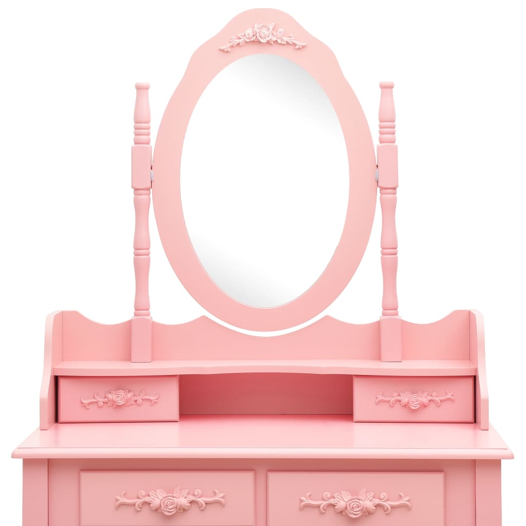 vidaXL Kaptafelset met kruk 75x69x140 cm paulowniahout roze - Aashly
