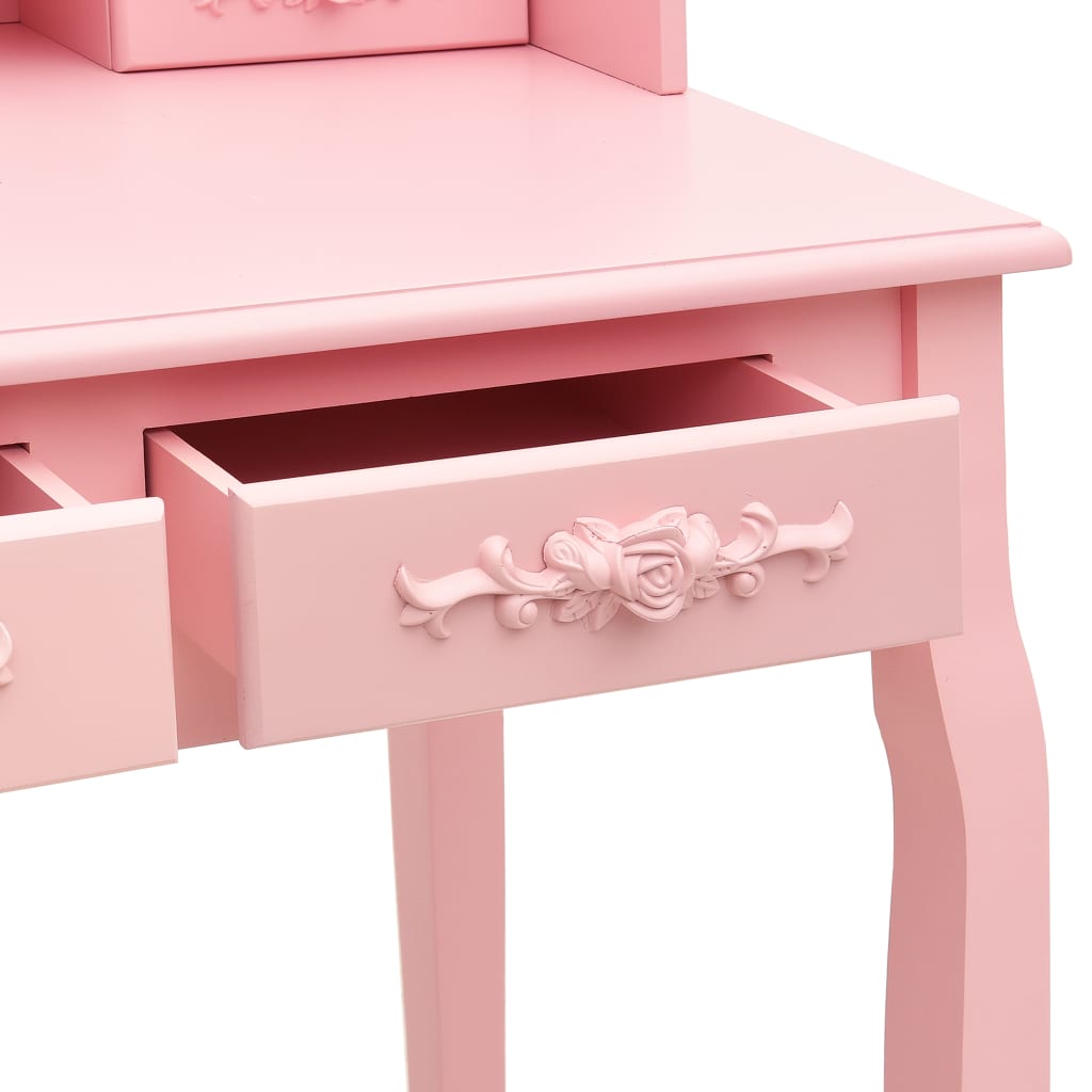 vidaXL Kaptafelset met kruk 75x69x140 cm paulowniahout roze - Aashly
