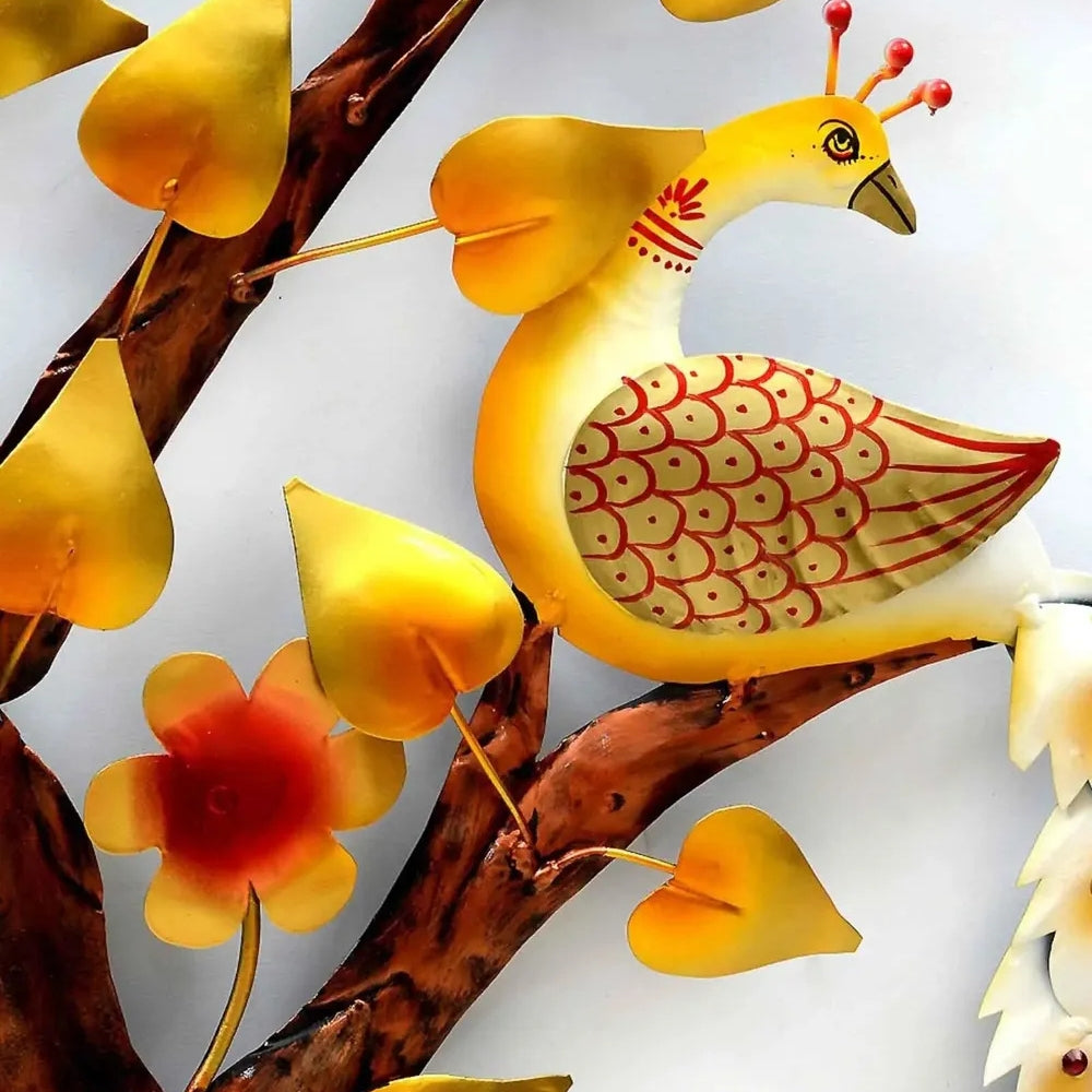 Aashly Metalen Wanddecoratie Boom met Pauwen –  Ronde Wandkunst Nature Design