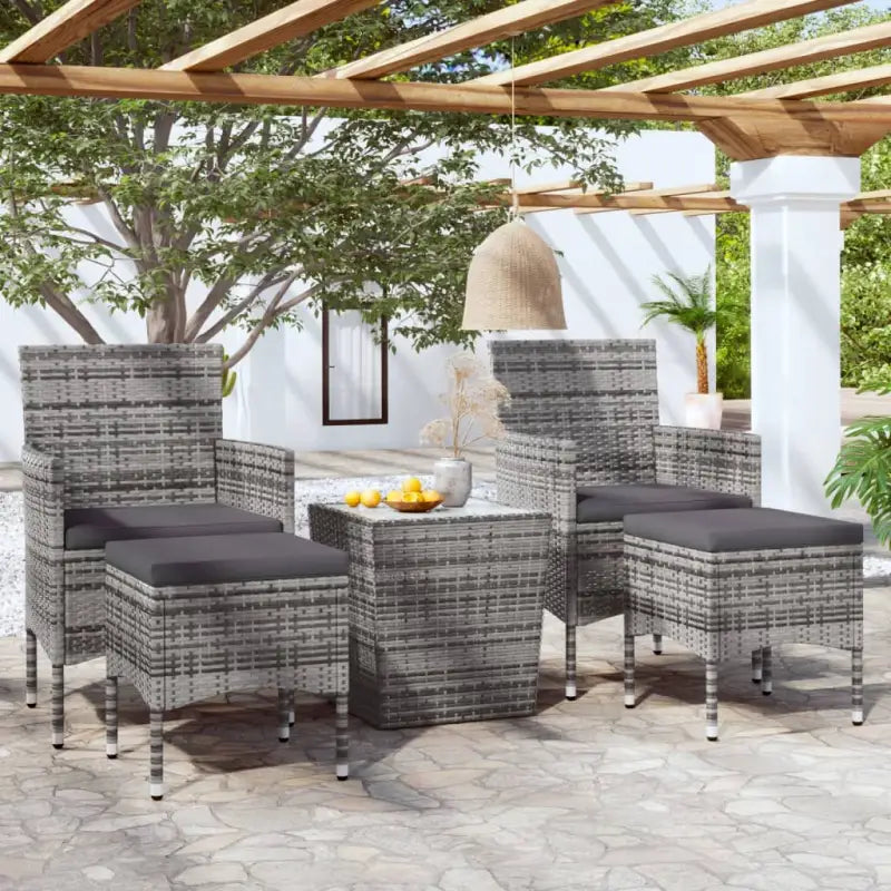 3-delige bistroset met poly rattan en gehard glas voor buiten - Grijs / Met voetensteun - Tuinsets
