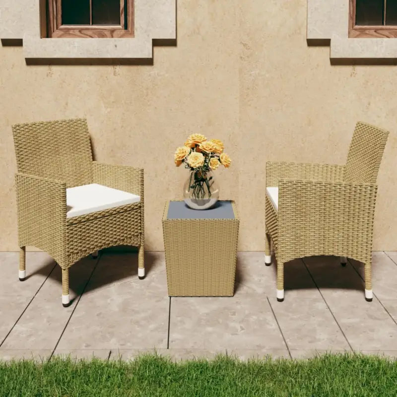 3-delige bistroset met poly rattan en gehard glas voor buiten - Tuinsets