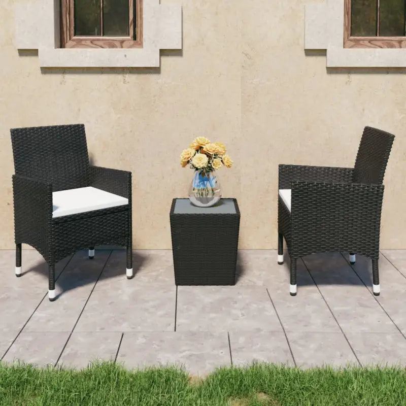 3-delige bistroset met poly rattan en gehard glas voor buiten - Zwart / Zonder voetensteun - Tuinsets
