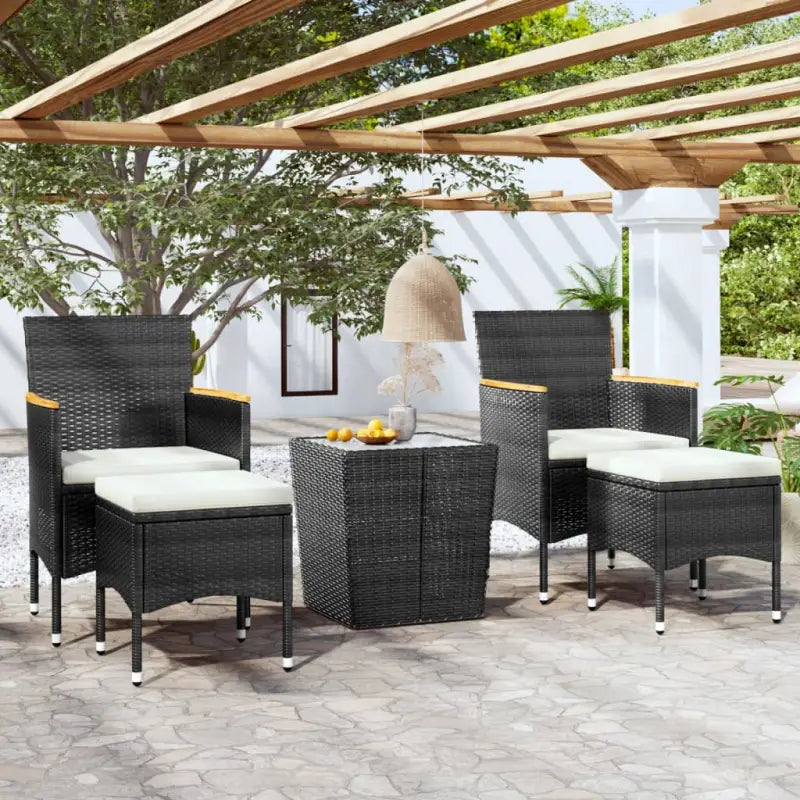3-delige bistroset met poly rattan en gehard glas voor buiten - Zwart en bruin / Met voetensteun - Tuinsets