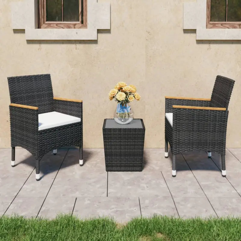 3-delige bistroset met poly rattan en gehard glas voor buiten - Zwart en bruin / Zonder voetensteun - Tuinsets
