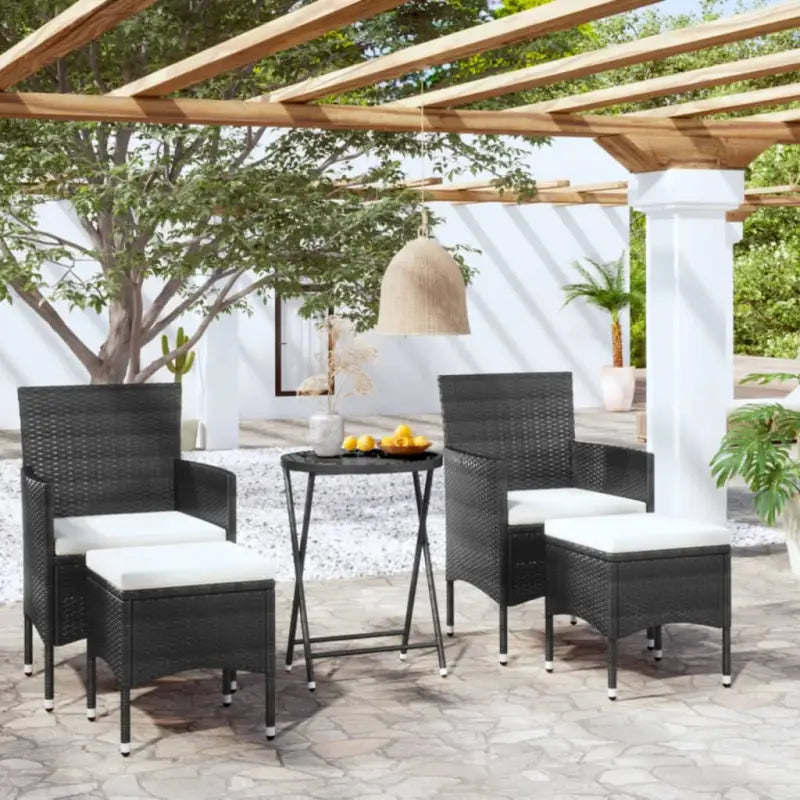 3-delige tuinbistroset met poly rattan en gehard glas voor buitenruimte - Zwart / Met voetensteun - Tuinsets