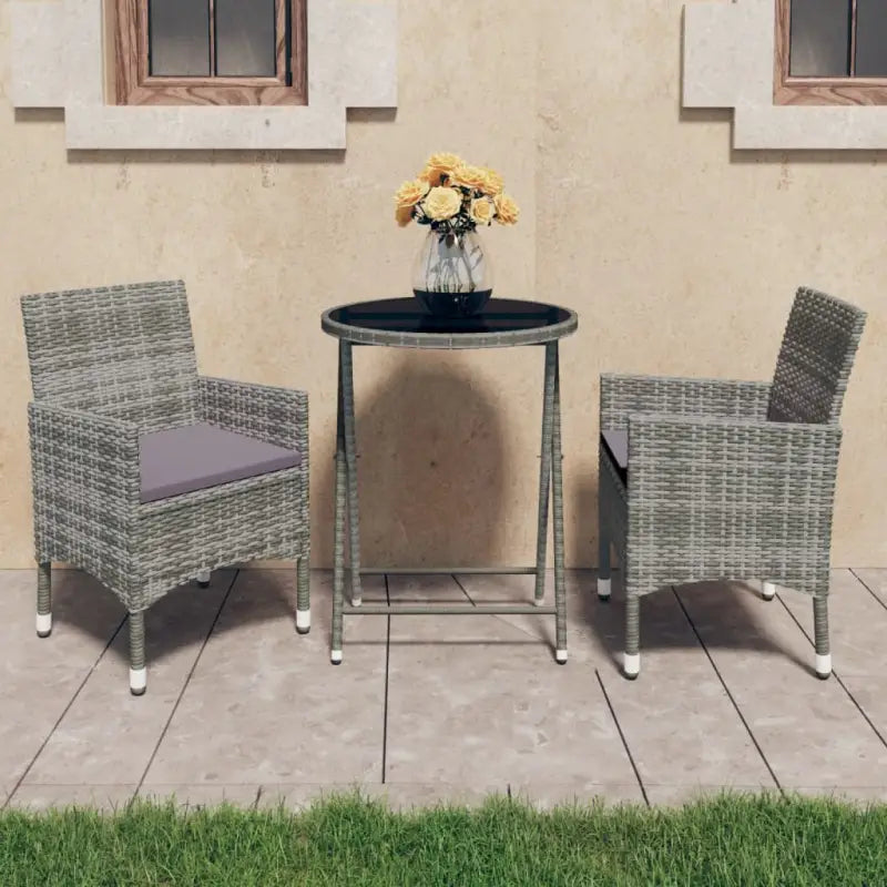 3-delige tuinbistroset met poly rattan en gehard glas voor buitenruimte - Grijs / Zonder voetensteun - Tuinsets