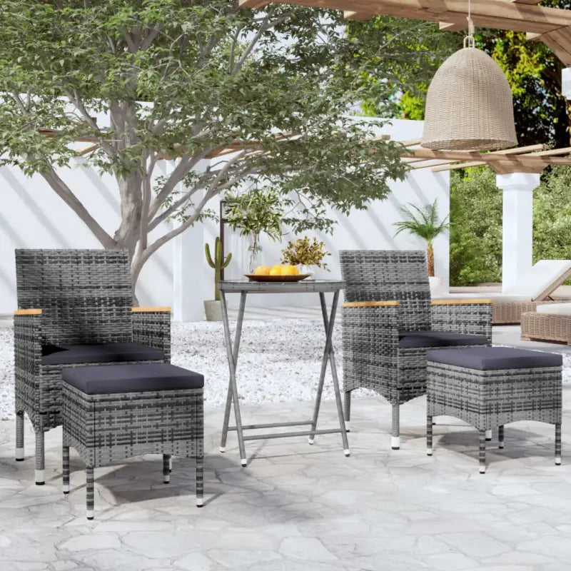 3-delige tuinbistroset met poly rattan en gehard glas voor buitenruimte - Grijs en bruin / Met voetensteun - Tuinsets