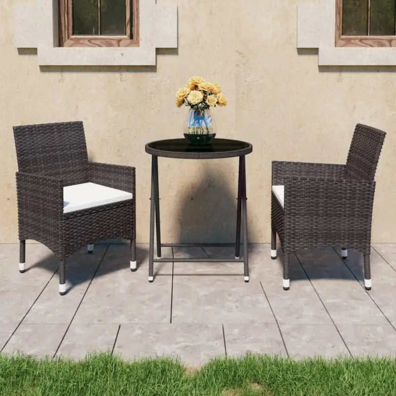 3-delige tuinbistroset met poly rattan en gehard glas voor buitenruimte - Bruin / Zonder voetensteun - Tuinsets