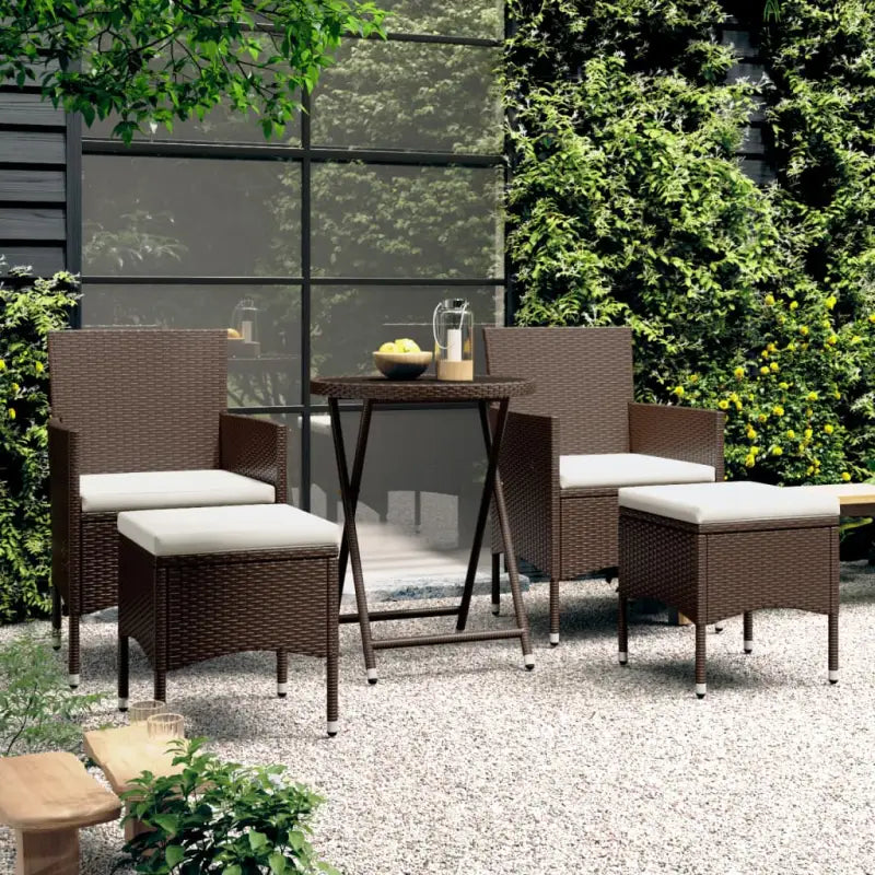 3-delige tuinbistroset met poly rattan en gehard glas voor buitenruimte - Bruin / Met voetensteun - Tuinsets