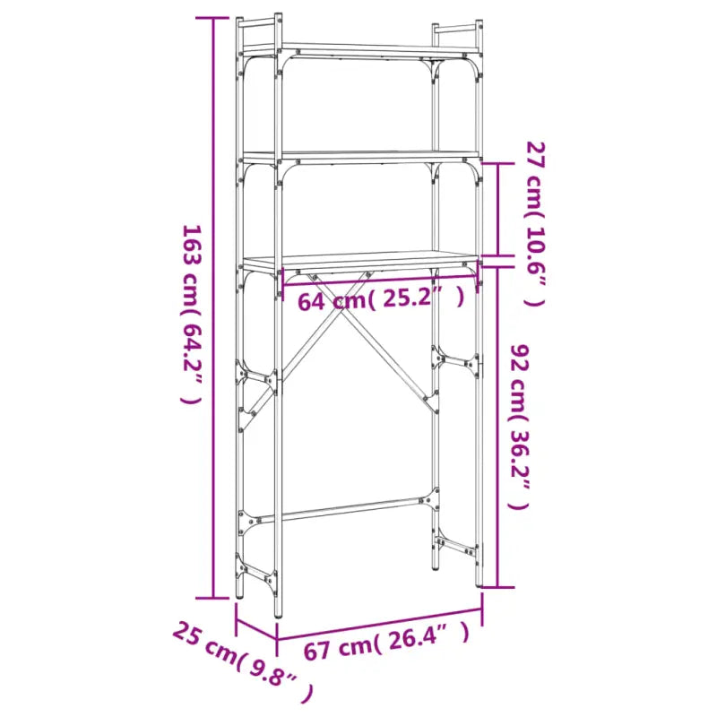 3-laags opbergrek van bewerkt hout met metalen frame en verstelbare poten - Accessoires voor wasmachines & drogers