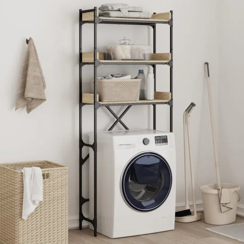 3-laags opbergrek voor wasmachines met bewerkt hout en verstelbare poten - Accessoires voor wasmachines & drogers