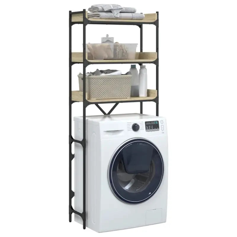 3-laags opbergrek voor wasmachines met bewerkt hout en verstelbare poten - Accessoires voor wasmachines & drogers