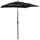 3-Laagse parasol met gepoedercoat aluminium paal voor tuin en terras - Zwart / 2 x 2 m / 1 - Parasols en zonneschermen
