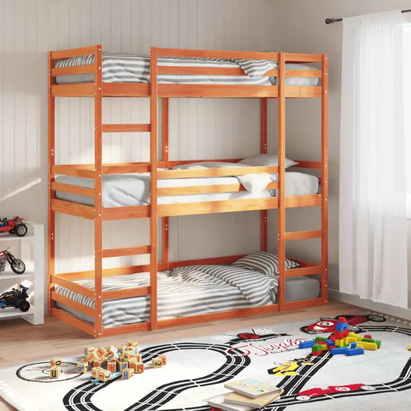 3 persoons stapelbed van massief grenenhout voor kleine kamers - Wasbruin / 80 x 200 cm - Bedden & bedframes