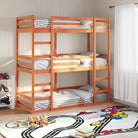 3 persoons stapelbed van massief grenenhout voor kleine kamers - Wasbruin / 75 x 190 cm - Bedden & bedframes