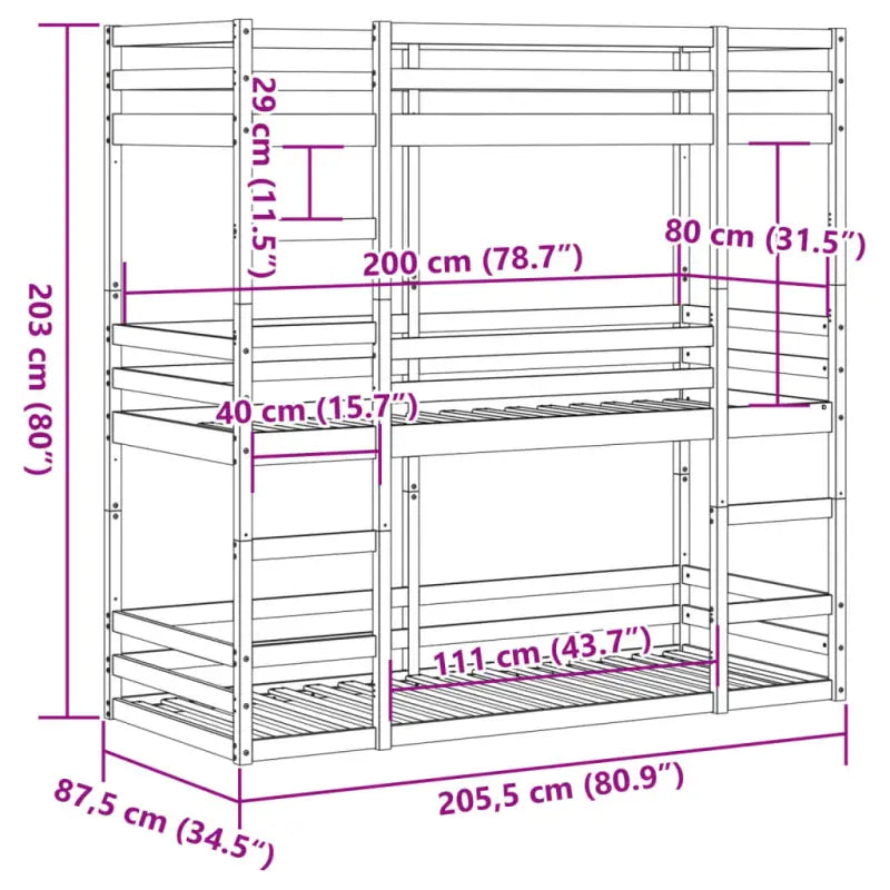 3 persoons stapelbed van massief grenenhout voor kleine kamers - Bedden & bedframes