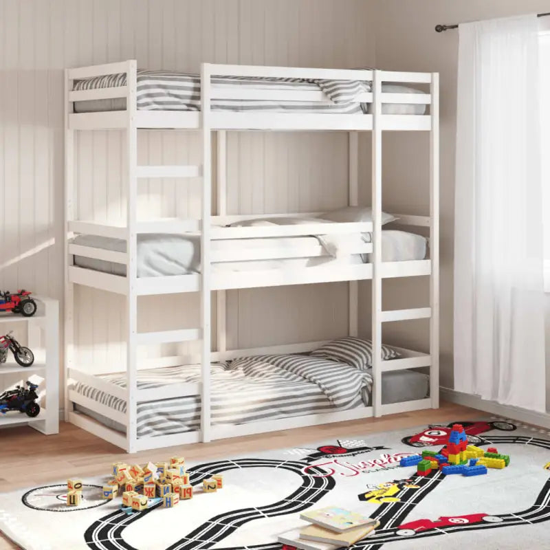 3 persoons stapelbed van massief grenenhout voor kleine kamers - Wit / 80 x 200 cm - Bedden & bedframes