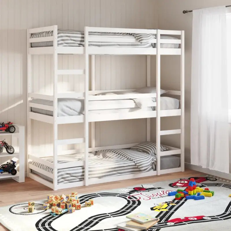 3 persoons stapelbed van massief grenenhout voor kleine kamers - Wit / 90 x 190 cm - Bedden & bedframes