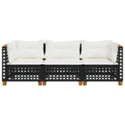 3-zits tuinbank van poly rattan met natuurlijke olieafwerking en comfortabele zitervaring - Loungebanken