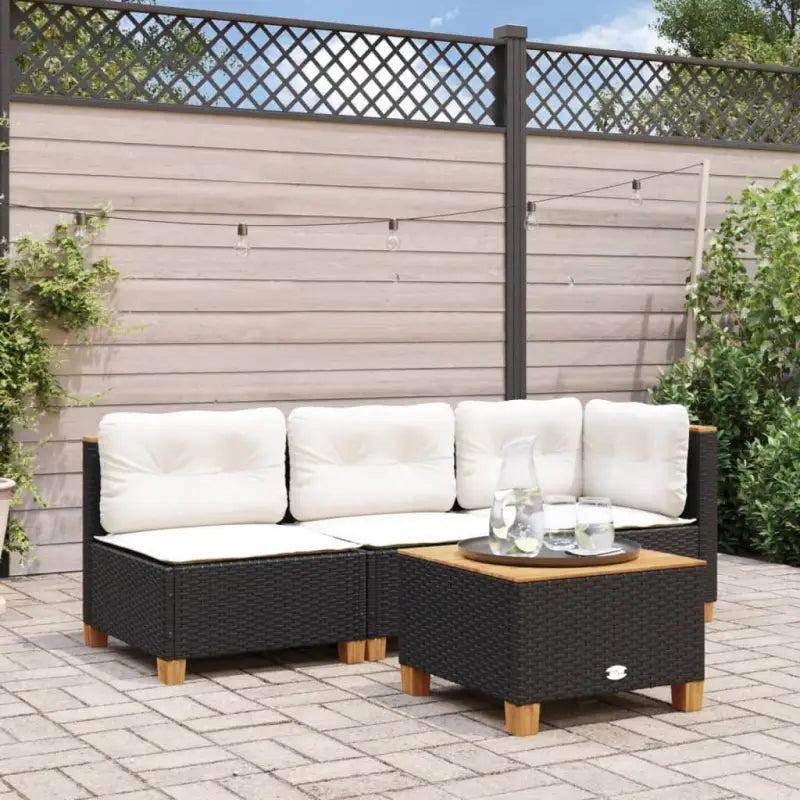 3-zits tuinbank van poly rattan met natuurlijke olieafwerking en comfortabele zitervaring - Zwart en wit / 1 / without