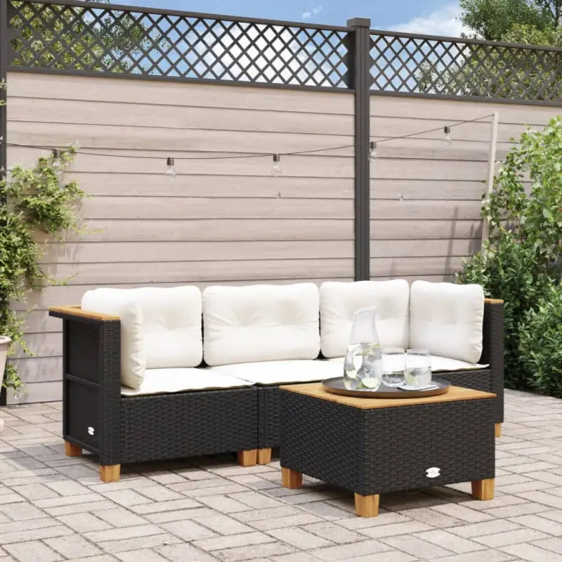 3-zits tuinbank van poly rattan met natuurlijke olieafwerking en comfortabele zitervaring - Zwart en wit / 3 / without