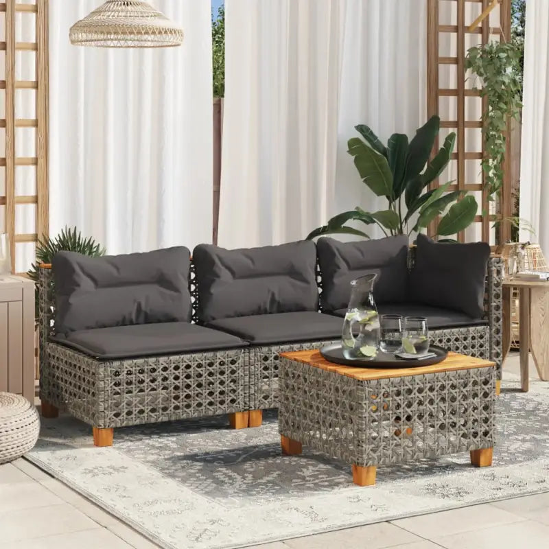 3-zits tuinbank van poly rattan met natuurlijke olieafwerking en comfortabele zitervaring - grijs en donkergrijs / 3