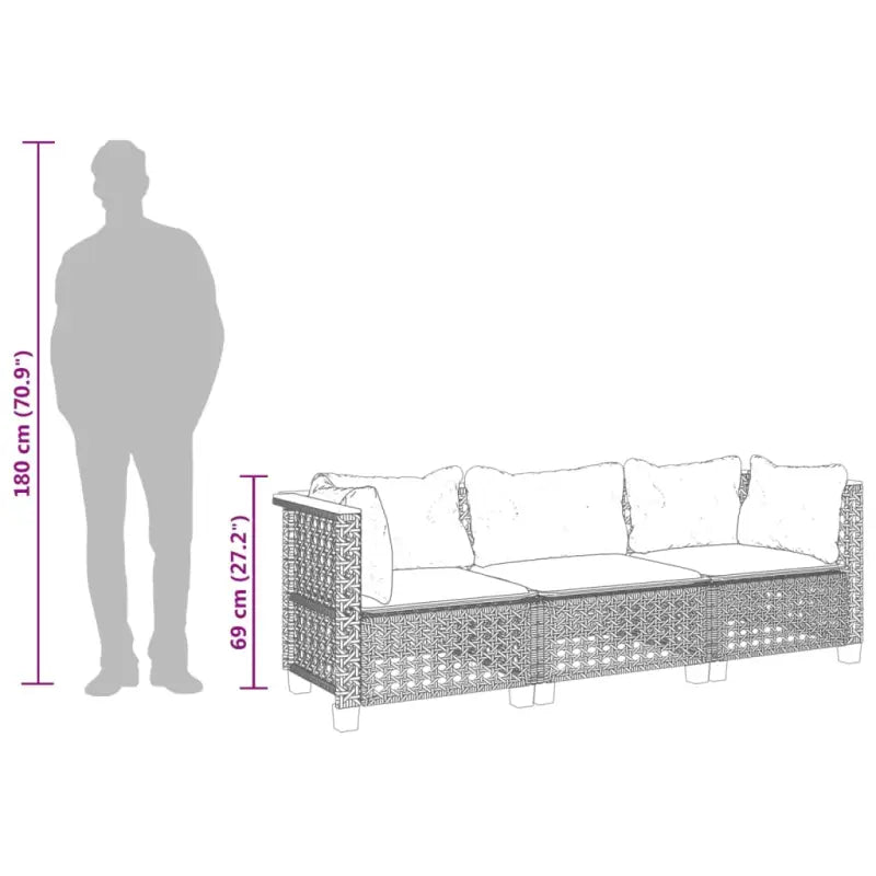 3-zits tuinbank van poly rattan met natuurlijke olieafwerking en comfortabele zitervaring - Loungebanken