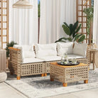 3-zits tuinbank van poly rattan met natuurlijke olieafwerking en comfortabele zitervaring - Beige en wit / 3 / with