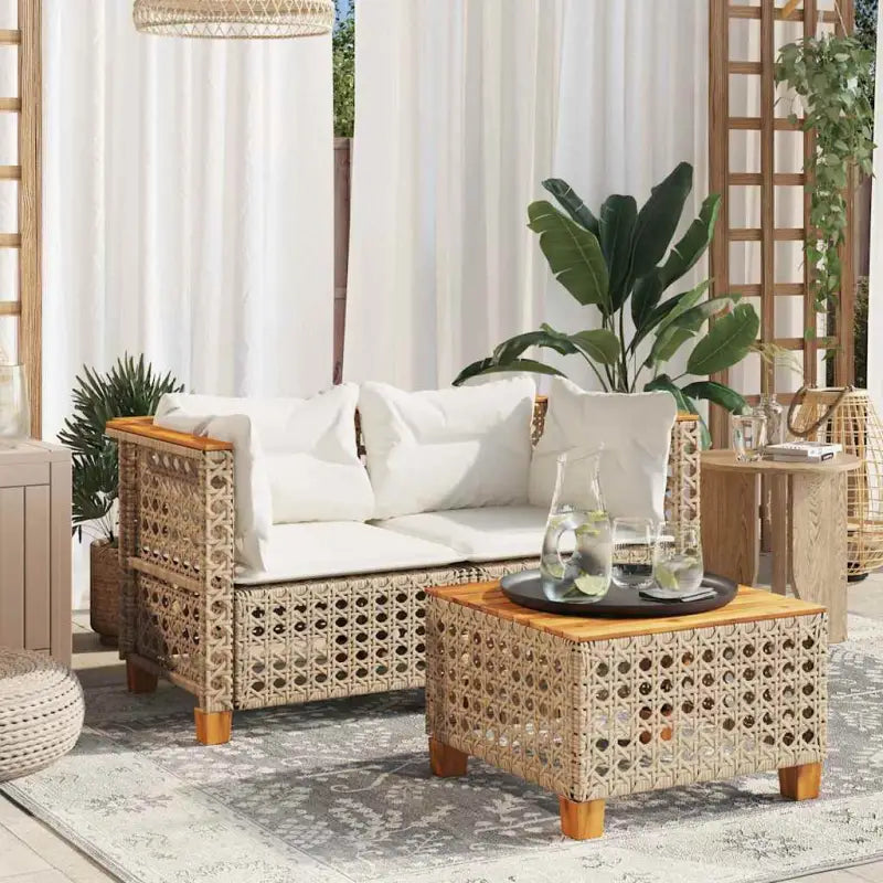3-zits tuinbank van poly rattan met natuurlijke olieafwerking en comfortabele zitervaring - Beige / 2 / with carving