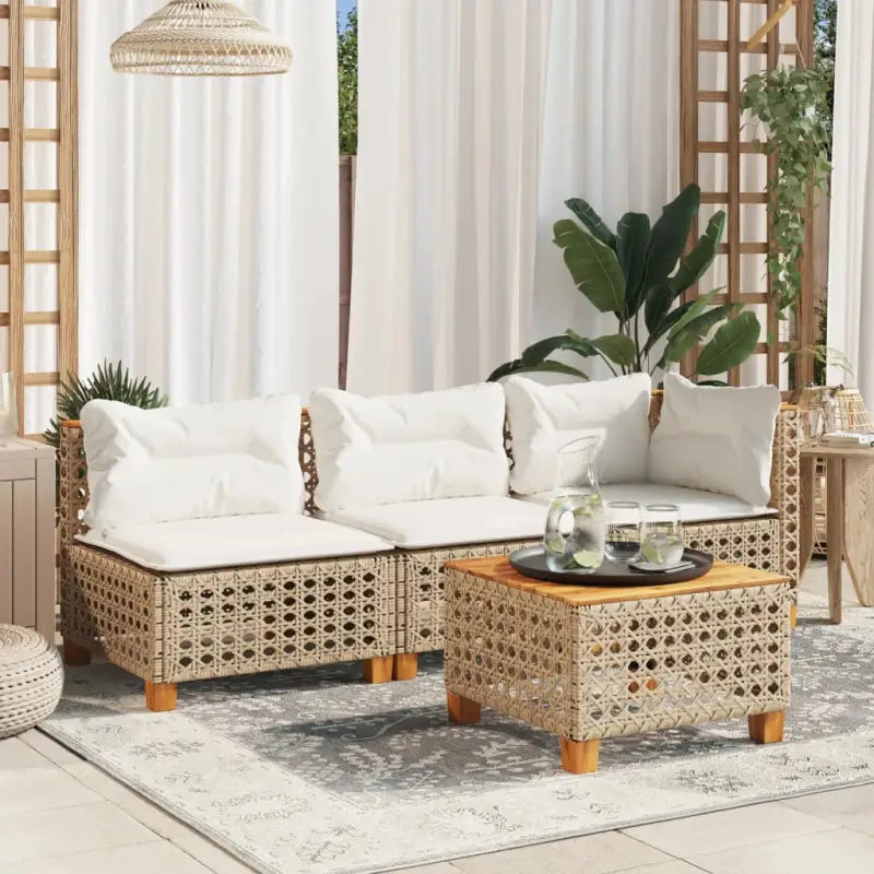 3-zits tuinbank van poly rattan met natuurlijke olieafwerking en comfortabele zitervaring - Beige / 3 / with carving
