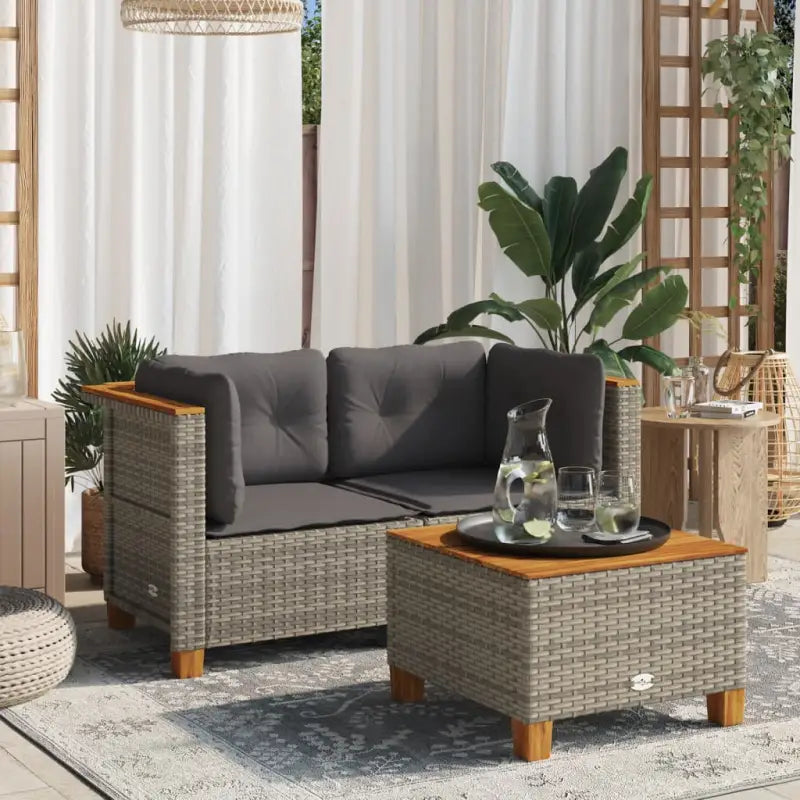 3-zits tuinbank van poly rattan met natuurlijke olieafwerking en comfortabele zitervaring - Grijs / 2 / without carving
