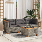 3-zits tuinbank van poly rattan met natuurlijke olieafwerking en comfortabele zitervaring - Grijs / 3 / with carving