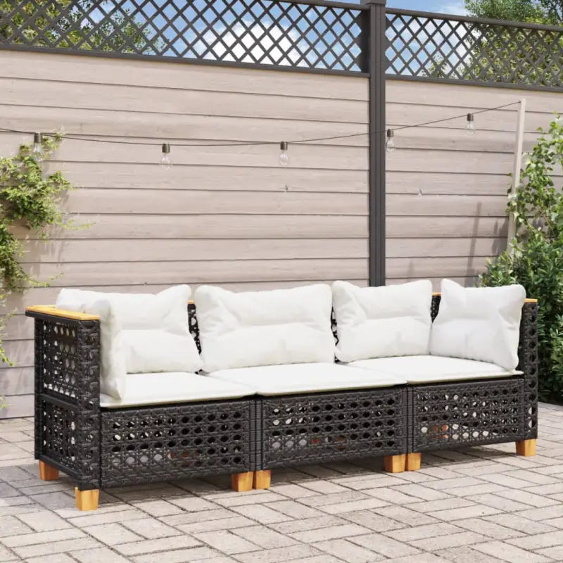 3-zits tuinbank van poly rattan met natuurlijke olieafwerking en comfortabele zitervaring - Loungebanken