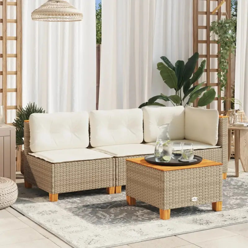 3-zits tuinbank van poly rattan met natuurlijke olieafwerking en comfortabele zitervaring - Beige en wit / 1 / without