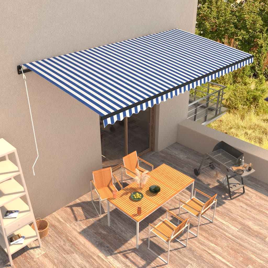 vidaXL Luifel automatisch uittrekbaar 600x300 cm blauw en wit