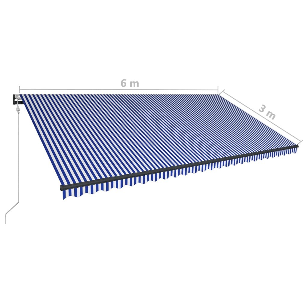 vidaXL Luifel automatisch uittrekbaar 600x300 cm blauw en wit