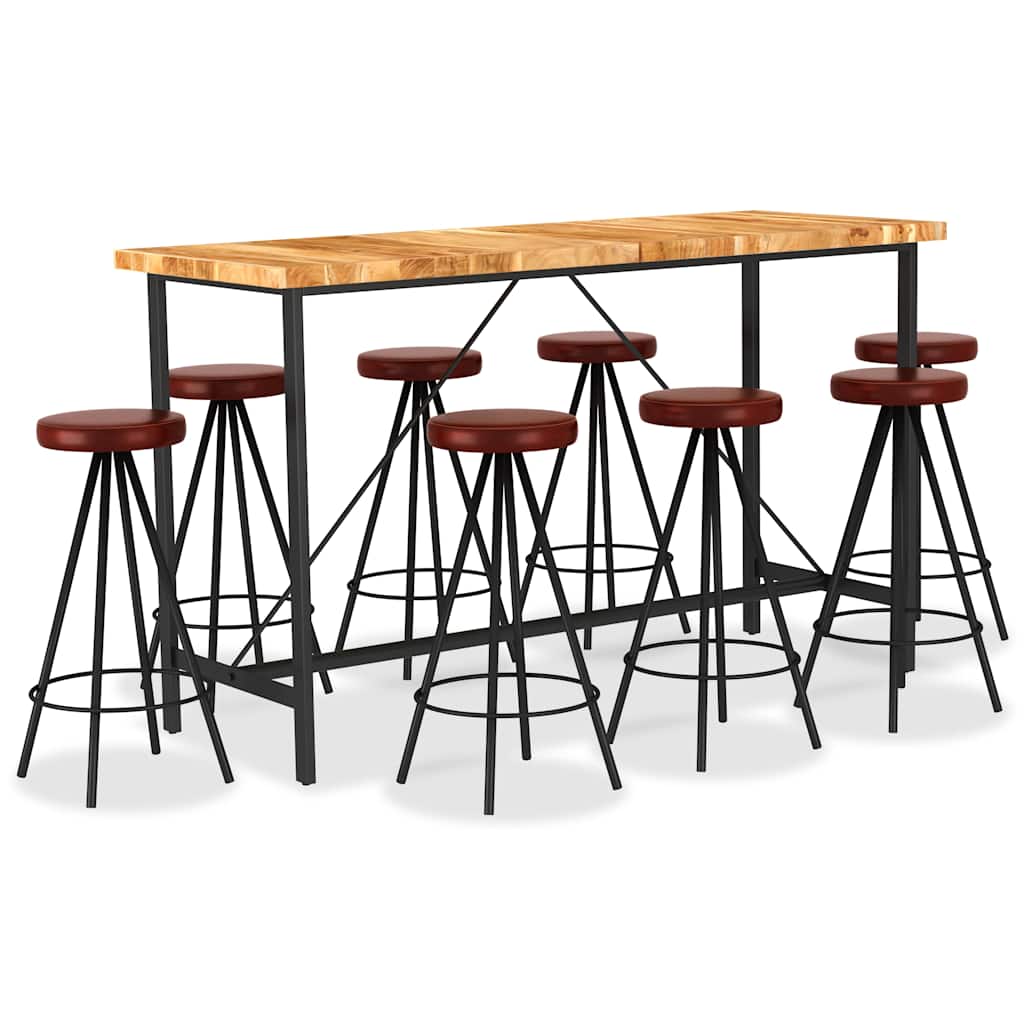 vidaXL 9-delige Barset massief gerecycled hout en echt leer