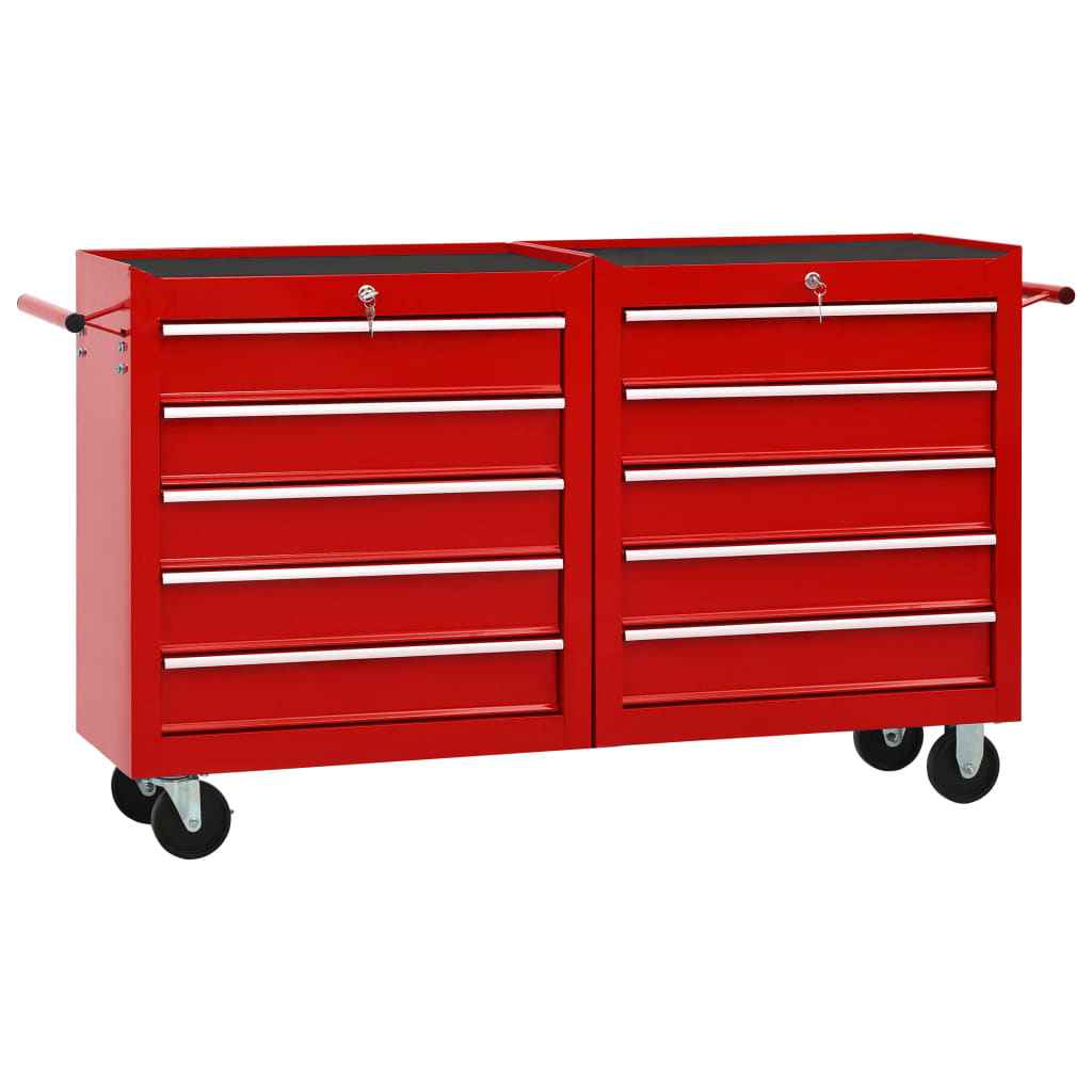 vidaXL Gereedschapswagen met 14 lades staal rood