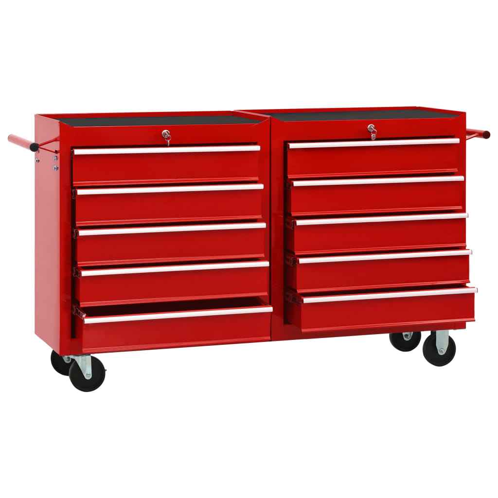 vidaXL Gereedschapswagen met 14 lades staal rood