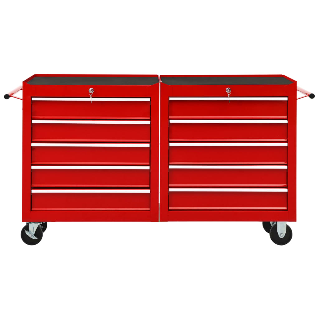 vidaXL Gereedschapswagen met 14 lades staal rood