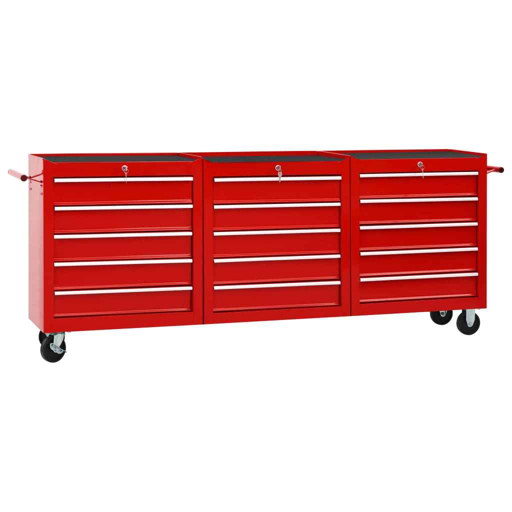 vidaXL Gereedschapswagen met 14 lades staal rood