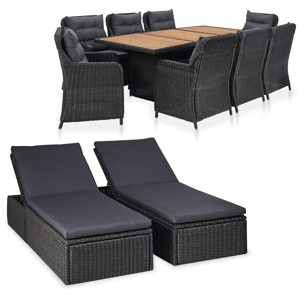 vidaXL 11-piece garden set poly rattan black