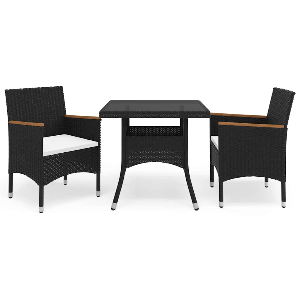 vidaXL 3-delige Tuinset poly rattan en acaciahout grijs