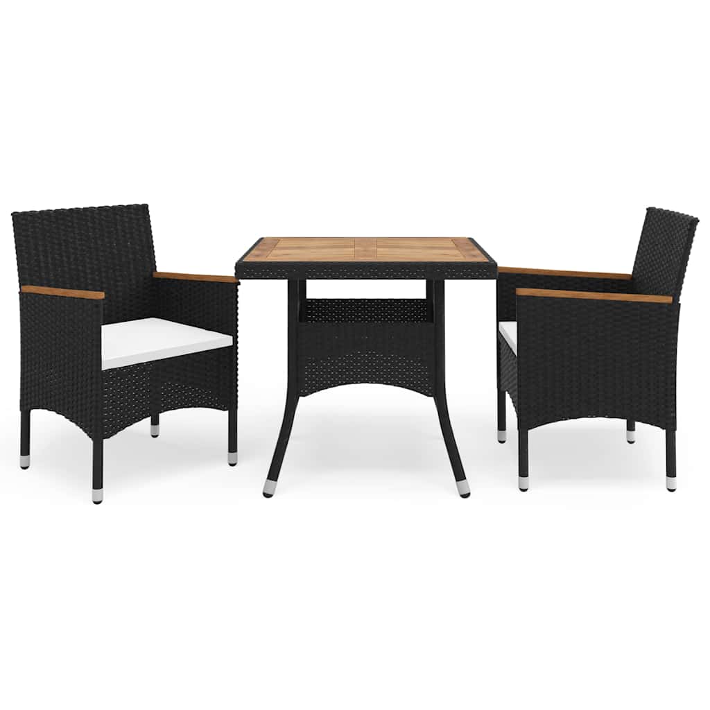 vidaXL 3-delige Tuinset poly rattan en acaciahout grijs