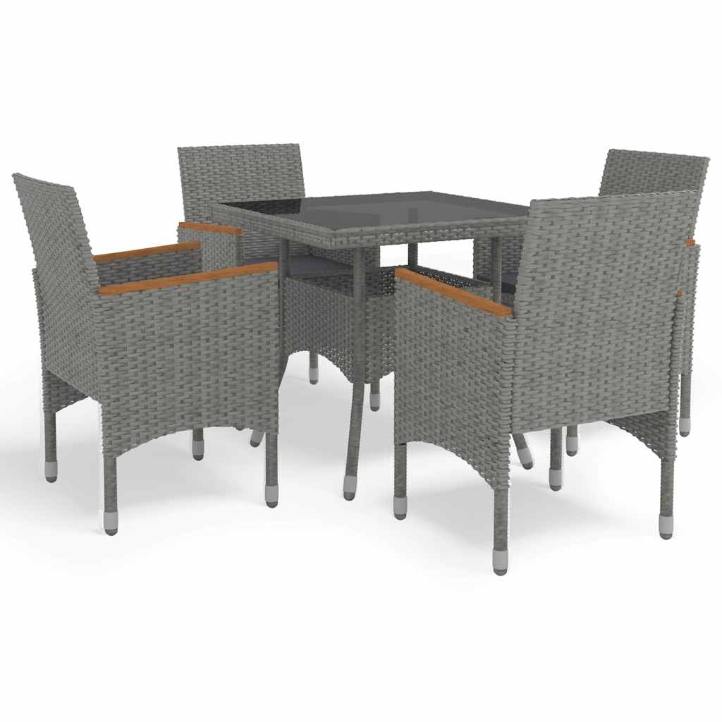 vidaXL 3-delige Tuinset poly rattan en acaciahout grijs