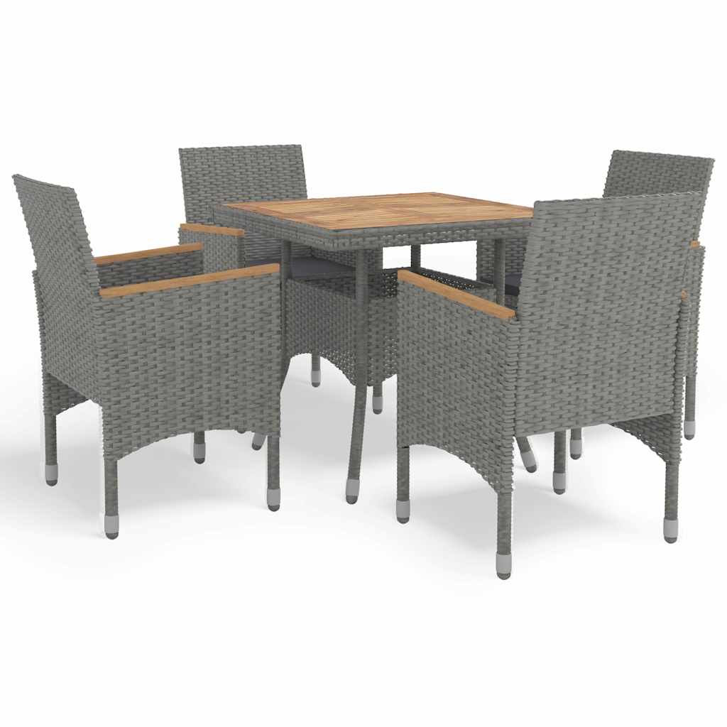 vidaXL 3-delige Tuinset poly rattan en acaciahout grijs