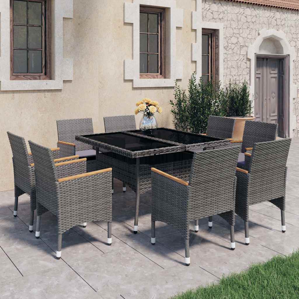vidaXL 3-delige Tuinset poly rattan en acaciahout grijs