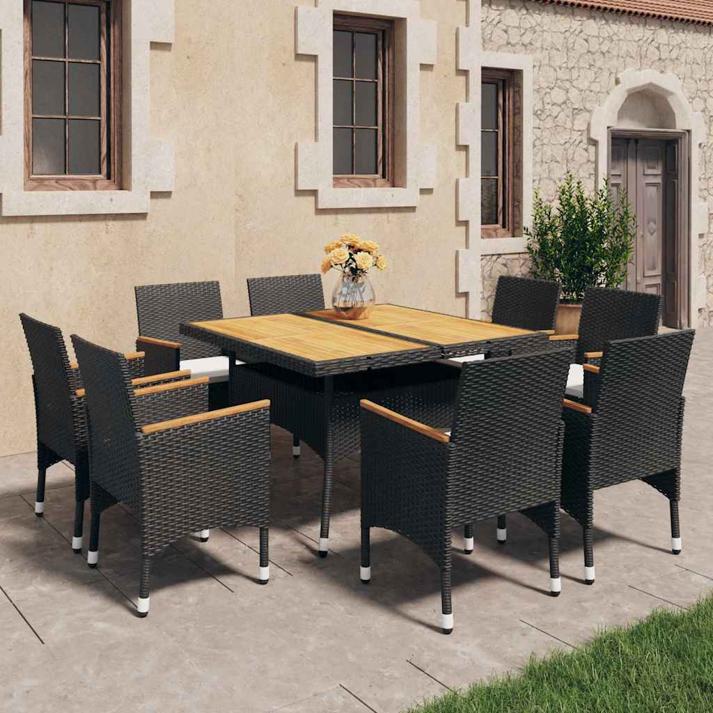 vidaXL 3-delige Tuinset poly rattan en acaciahout grijs