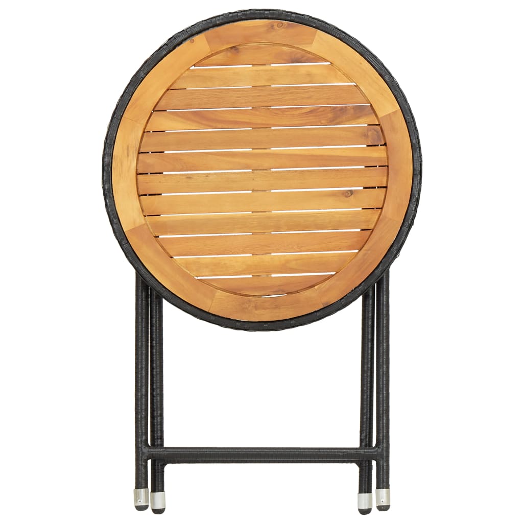 vidaXL 3-delige Bistroset poly rattan en acaciahout zwart